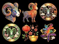 Zodiac ram head with ornate gold detailing, isolated on transparent background. Ready for t-shirt design, clipart, stickers, sublimation, and print-on-demand products.
