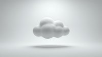 White fluffy cloud floating against gray gradient background with soft shadow, minimalist design for weather apps, presentations and digital projects.
