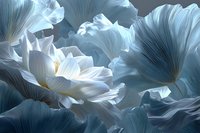 Ethereal blue and white tulip petals with delicate veining create a dreamy floral landscape for artistic backgrounds and nature photography.