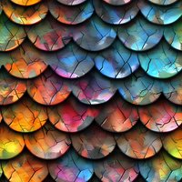 Colorful cracked scales pattern in vibrant orange, blue, and pink hues creating abstract dragon-like texture. Seamless repeat design for fabric and wallpaper backgrounds.