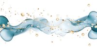 Flowing teal and gold liquid waves with floating bubbles on white background, isolated design element for web, print, and digital projects.