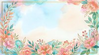 Watercolor floral frame with pink peonies, coral roses, and turquoise foliage on soft pastel background. Isolated botanical border design for invitations, greeting cards, and decorative projects.