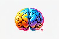 Colorful brain illustration with vibrant gradient from orange to blue, showing left and right hemispheres on white background, isolated design element for creative concepts.