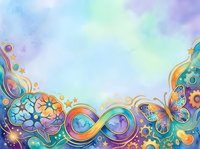 Colorful abstract background with flowing swirls, gears, and geometric shapes in rainbow hues. Isolated design element suitable for web graphics, social media, and creative projects.