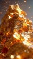 Golden amber resin chunks with warm bokeh lights creating magical atmosphere for luxury wellness and natural healing product designs.