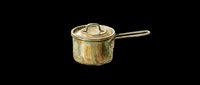 Vintage brass saucepan with lid, watercolor style, isolated on transparent background. Ready for kitchen clipart, stickers, t-shirt design, print on demand, and sublimation projects.