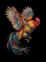 Colorful rooster with vibrant plumage isolated on transparent background, ready for t-shirt design, clipart, stickers, sublimation and print-on-demand projects.