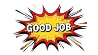 Comic book style burst with GOOD JOB text in bold letters. Colorful explosion effect with yellow center and red rays for motivation designs.