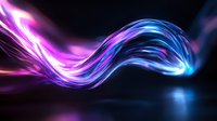 Glowing neon wave with pink and blue light trails flowing on dark background, abstract dynamic motion effect creates futuristic energy stream design.