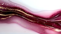 Luxurious burgundy and gold abstract waves with glitter sparkles on pink background, flowing elegant design with shimmering golden accents and smooth curves.