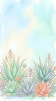 Watercolor succulents and aloe plants in soft pastel tones on a dreamy mint background, perfect for cards, prints, and wall art.