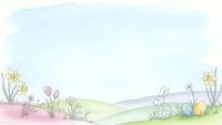 Spring meadow landscape with pastel watercolor flowers and rolling hills creating peaceful nature scene for seasonal designs and greeting cards.