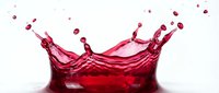 Dynamic red liquid splash with droplets frozen in motion against clean white background, perfect for beverage advertising and design projects.