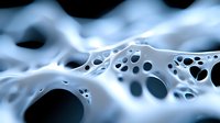 Microscopic view of bone tissue structure showing porous trabecular pattern in blue tones, highlighting natural cellular architecture and medical research concept.
