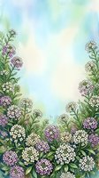 Watercolor floral frame with delicate wildflowers and soft pastel sky background for spring greeting cards and romantic wedding invitations.