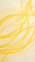 Abstract yellow flowing lines and curves on neutral beige background, creating dynamic wave patterns. Suitable for modern design, wallpapers, and contemporary art projects.