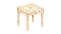 Watercolor painted wooden stool with floral pattern, isolated on white background, ready for interior design and furniture illustration projects.