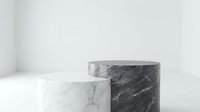 Two marble podiums, white and dark gray, displayed on a light background for product presentation, luxury showcase, or retail display.