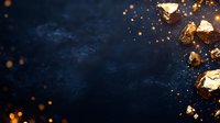 Glowing golden metallic fragments scattered on dark textured background with magical sparkles and bokeh lights creating luxurious atmospheric composition.