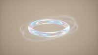 Glowing neon ring with luminous blue and white light effect on neutral background, suitable for digital design and visual effects projects.