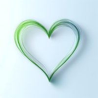 Delicate green heart shape formed by flowing brushstrokes on white background, creating an ethereal and organic design for wellness and environmental concepts.