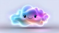 Cute kawaii cloud character with rainbow gradient colors and glowing neon effects on light background for digital art and design projects.