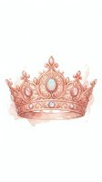 Elegant rose gold princess crown with ornate scrollwork and gems on watercolor background for royal themed designs.