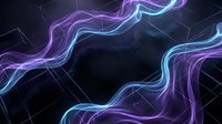 Abstract digital energy waves with purple and cyan neon light streams flowing across dark background for futuristic technology designs and modern graphics.