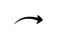 Black curved arrow pointing right on white background, isolated graphic element for presentations, web design and business materials.