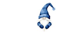 Cute watercolor gnome with blue hat and mittens isolated on white background for holiday crafts and seasonal decorations.