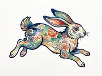 Decorative rabbit with ornate floral patterns and intricate details, isolated on transparent background. Ready for t-shirt design, clipart, stickers, sublimation, and print-on-demand products.