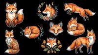 Cute watercolor fox clipart set isolated on transparent background, ready for stickers, t-shirt design, print on demand, and sublimation projects.