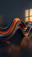 Abstract flowing wave with orange and blue stripes creating dynamic motion in modern interior space for contemporary design projects.