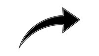 Black curved arrow pointing right isolated on white background for graphic design projects and presentations.