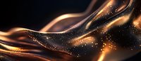 Abstract flowing golden waves with glowing particles and light effects on dark background create luxurious dynamic composition for festive designs.