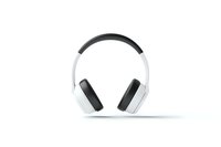 Modern white wireless headphones with black ear cushions on clean white background, isolated product photography for commercial and advertising use.