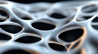 Macro abstract pattern of white organic cellular structure with oval holes and curved edges creating modern minimalist geometric background.