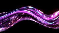 Glowing purple and blue wave with sparkles and light trails flowing on black background, abstract dynamic motion design for modern backgrounds.