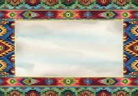 Ethnic geometric border frame with vibrant tribal patterns in red, blue, yellow and green. Isolated design element ready for presentations, invitations, and creative projects.