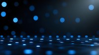 Glowing blue circles and light streaks create futuristic bokeh effect on dark background, abstract technology concept for digital and network designs.