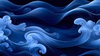Swirling ocean waves in deep blue tones create dynamic flowing pattern with curling foam crests. Abstract water movement design for backgrounds and artistic projects.
