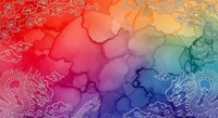 Watercolor gradient background transitioning from red through pink, purple, and blue with ornamental mandala patterns on edges, suitable for design projects and creative backgrounds.
