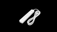 White power strip with multiple outlets and long cord, isolated on transparent background. Ready for design use on t-shirts, clipart, stickers, print-on-demand products, and sublimation projects.