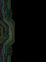 Colorful electronic circuit board pattern on black background with copy space for technology and digital design projects.