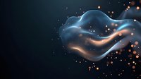 Abstract flowing energy waves with glowing particles and light trails on dark background, suitable for technology, innovation, and digital transformation concepts.