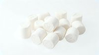 White marshmallow cylinders isolated on light background, ready for design use in food packaging, confectionery advertising, and culinary projects.