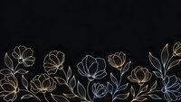 Elegant golden line art floral border on black background with delicate botanical elements for luxury design projects and sophisticated branding.