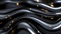 Luxurious black liquid waves with golden light particles flowing in smooth curves creating elegant abstract background for premium design projects.