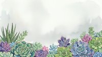 Watercolor succulent garden border with colorful plants on textured paper background for botanical design projects and natural home decor applications.