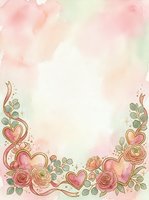 Watercolor floral frame with pink hearts and roses on soft pastel background, isolated on white space for greeting cards, invitations, and romantic design projects.